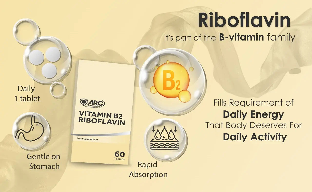 Vitamin B2 Riboflavin Supplement 60 Vegan Tablets Arc Health Nutrition UK Ltd