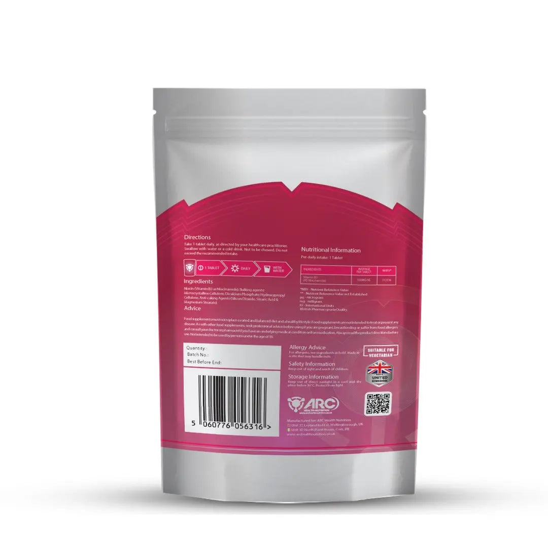 Vitamin B3 Niacinamide Niacin 500mg Tablets for men & women Arc Health Nutrition Ltd