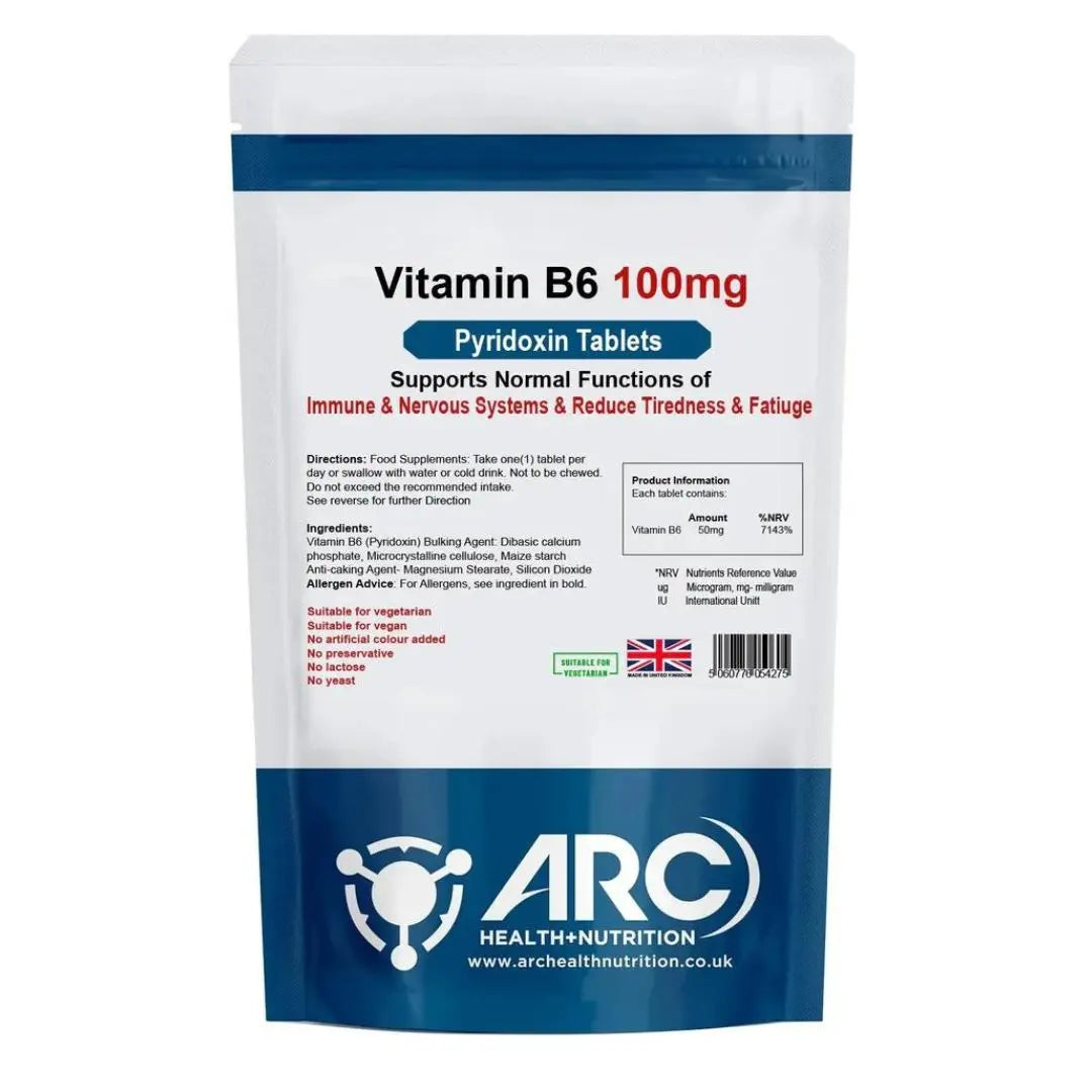 Vitamin B6 Pyridoxine 100mg Supplement Tablets Arc Health Nutrition