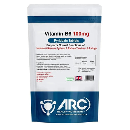 Vitamin B6 Pyridoxine 100mg Supplement Tablets Arc Health Nutrition