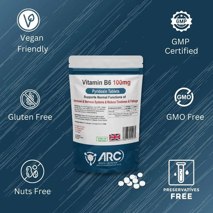 Vitamin B6 Pyridoxine 100mg Supplement Tablets Arc Health Nutrition