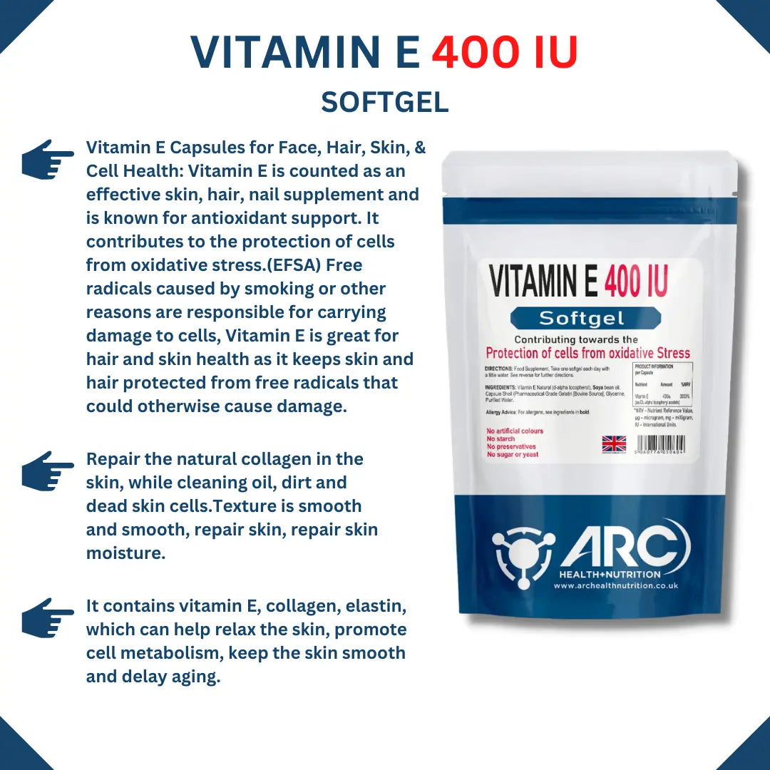 Vitamin E 400IU Softgel Capsules for Skin and Immune Health- Antioxidant