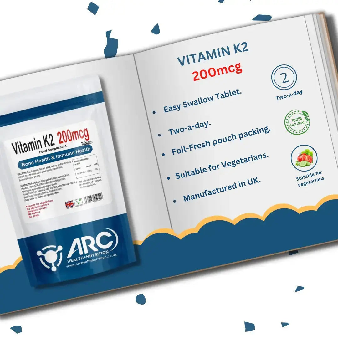 Vitamin K2 MK-7 Menaquinone 200mcg Supplement Tablets - Arc Health Nutrition