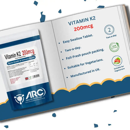 Vitamin K2 MK-7 Menaquinone 200mcg Supplement Tablets - Arc Health Nutrition