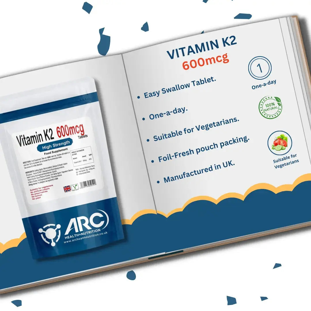 Vitamin K2 MK7 Menaquinone 600mcg Tablets for Strong and Healthy Bones Arc Health Nutrition