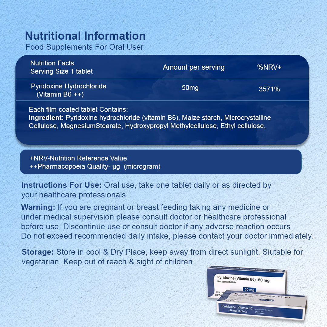 Pyridoxine 50mg Vitamin B6  28 Tablets