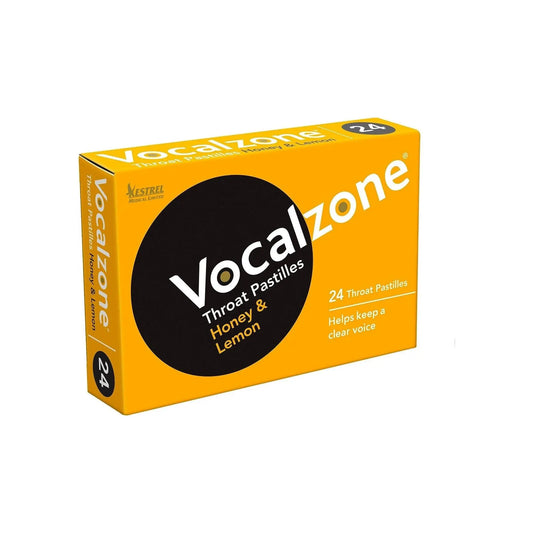 Vocalzone Throat Pastilles Honey & Lemon 24 - for Sore Throats and Hoarseness Vocalzone