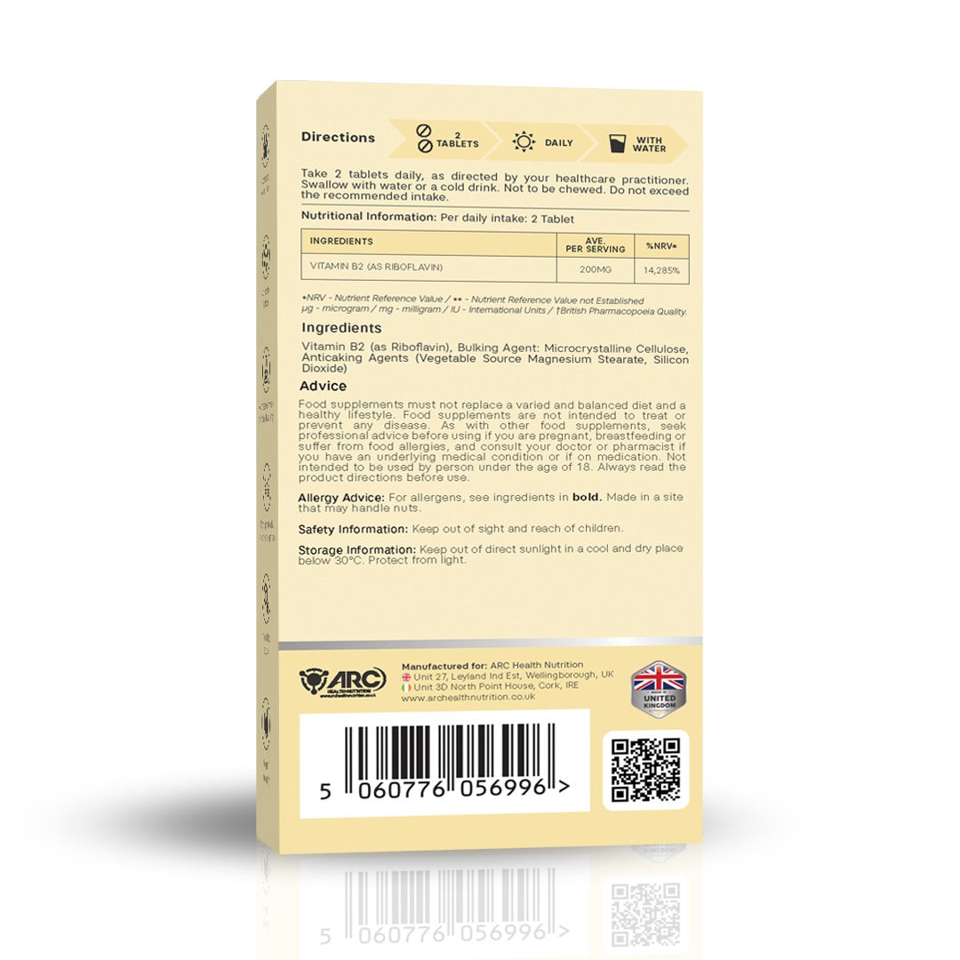 Vitamin B2 Riboflavin 400mg Supplement 60 Vegan Tablets