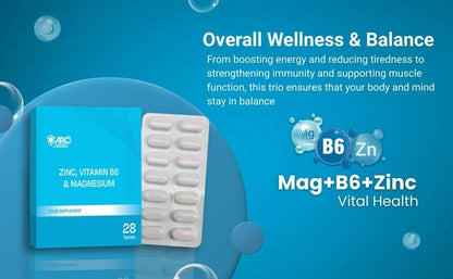 ZMA + Zinc Magnesium & Vitamin B6 28 Supplement Tablets