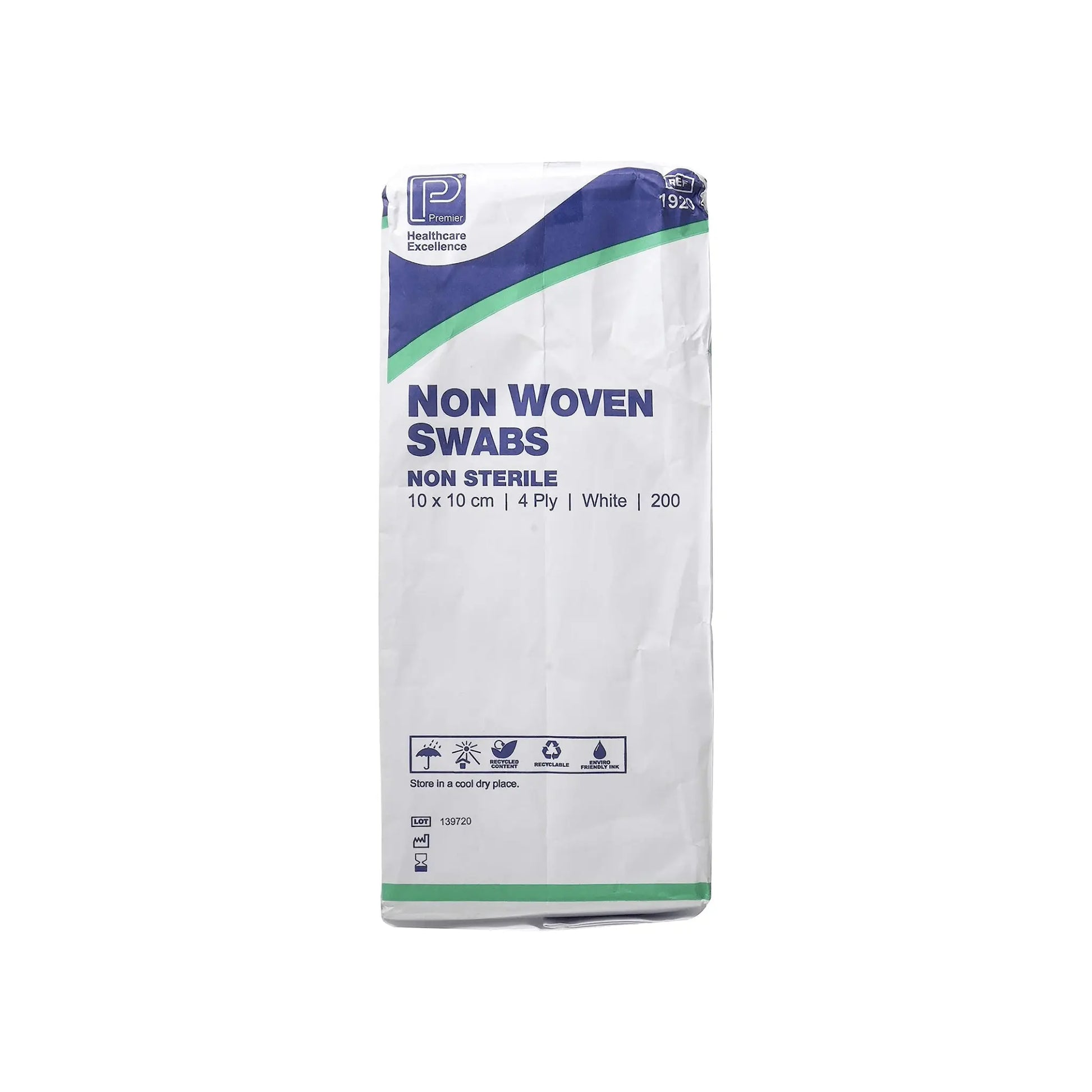 Premier 1920 Non-Sterile Non-Woven Swabs 4 Ply 10 cm x 10 cm White Paper Packs (Pack of 200) - Arc Health Nutrition