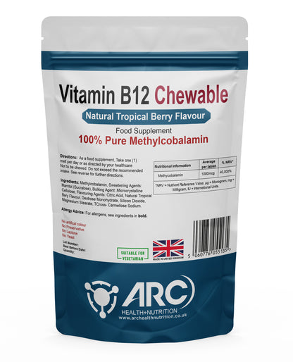 Sugar Free Tropical Berry Flavoured Chewable Vitamin B12 Tablets