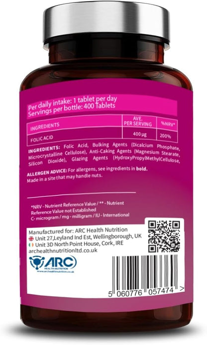 Folic Acid 400mcg Vitamin B9 400 Supplement Tablets