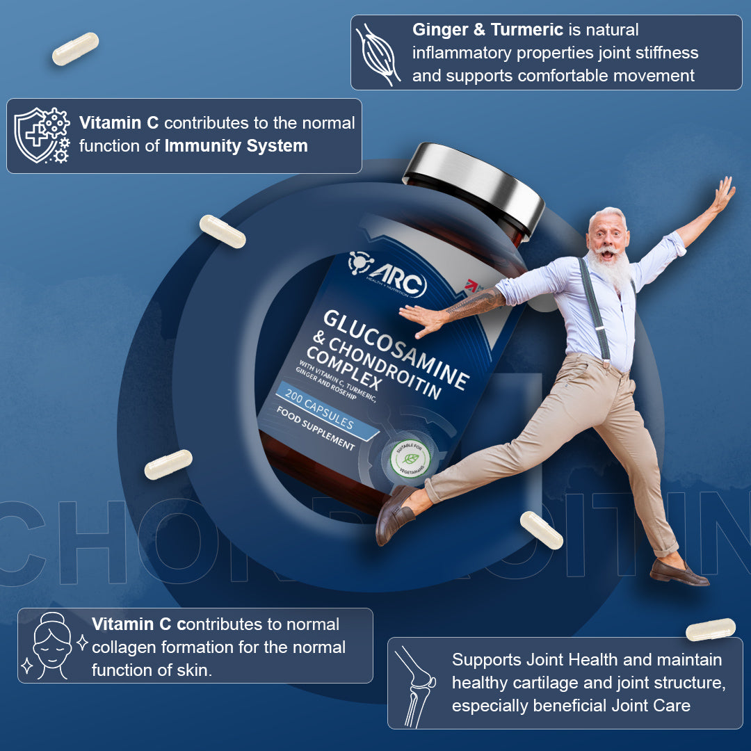 Glucosamine & Chondroitin Complex 200 Capsules – Vitamin C, Turmeric, Ginger & Rosehip