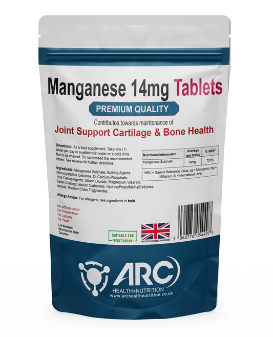 Chelated Manganese 14mg High Strength Supplement Vegan Tablets