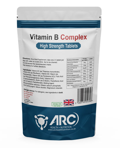 Vitamin B Complex (B1, B2, B3, B6,B7,B9,B12) - High Strength - Vegan Tablets