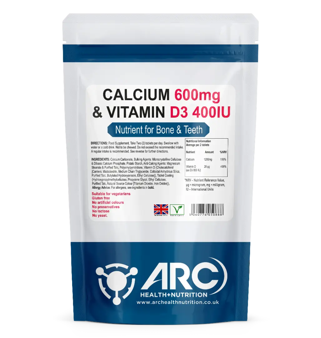 Calcium Carbonate 1500mg and Vitamin D3 400iu Tablets - Arc Health Nutrition UK Ltd 