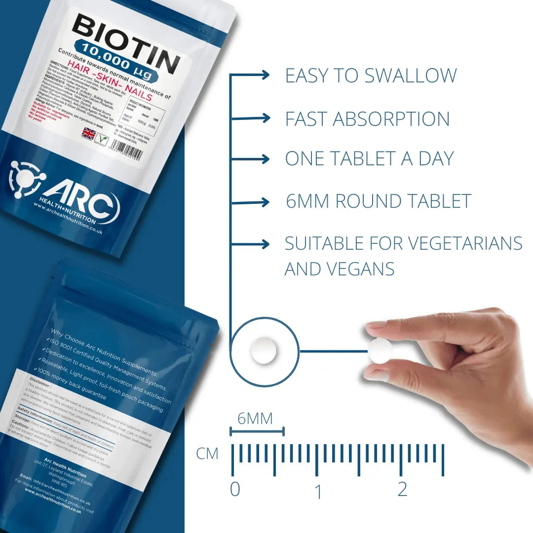 Biotin 10,000mcg Vitamin B7, 120 Tablets - Arc Health Nutrition UK Ltd 
