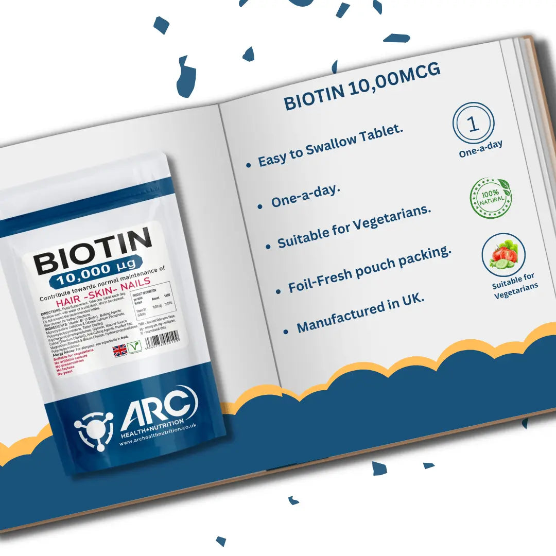 Biotin 10,000mcg Vitamin B7, 120 Tablets - Arc Health Nutrition UK Ltd 