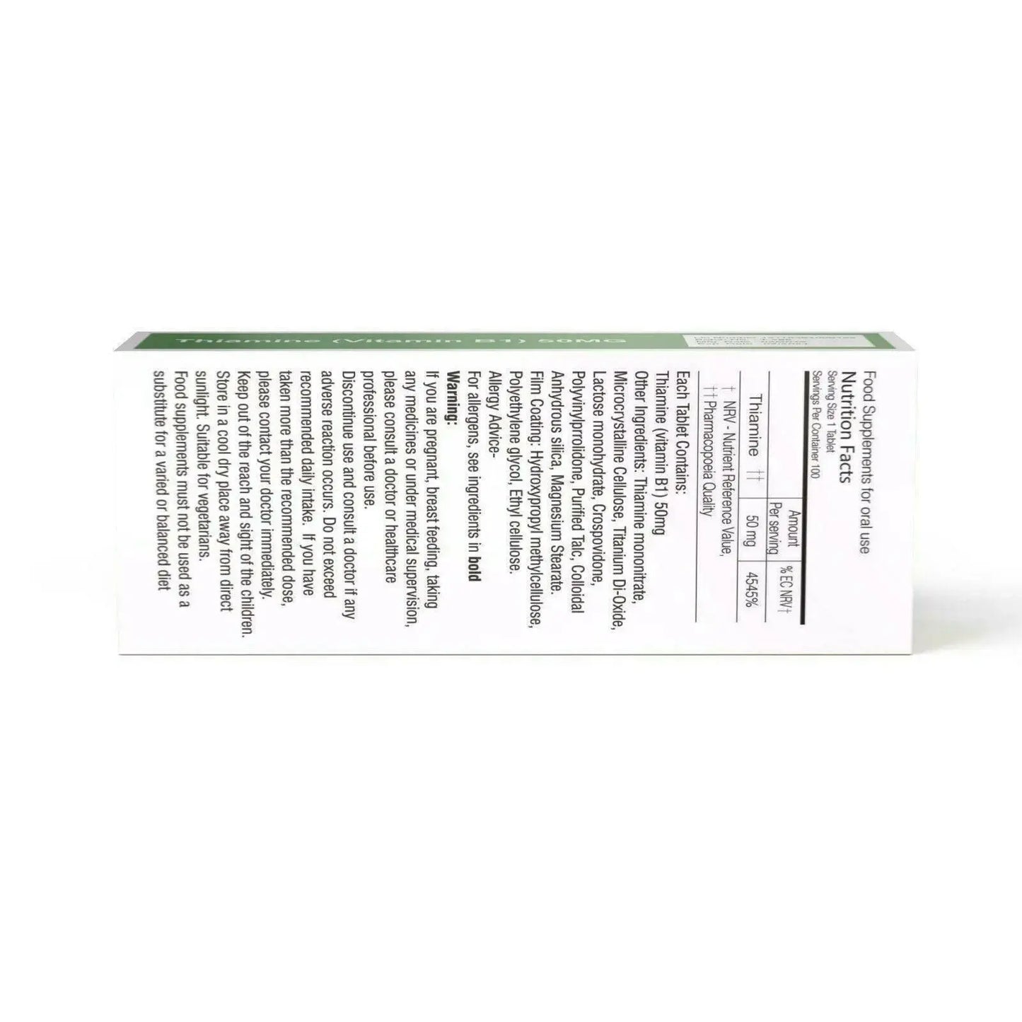 Vitamin B1 50mg Thiamine 100 Tablets VEGETARIAN - Arc Health Nutrition UK Ltd