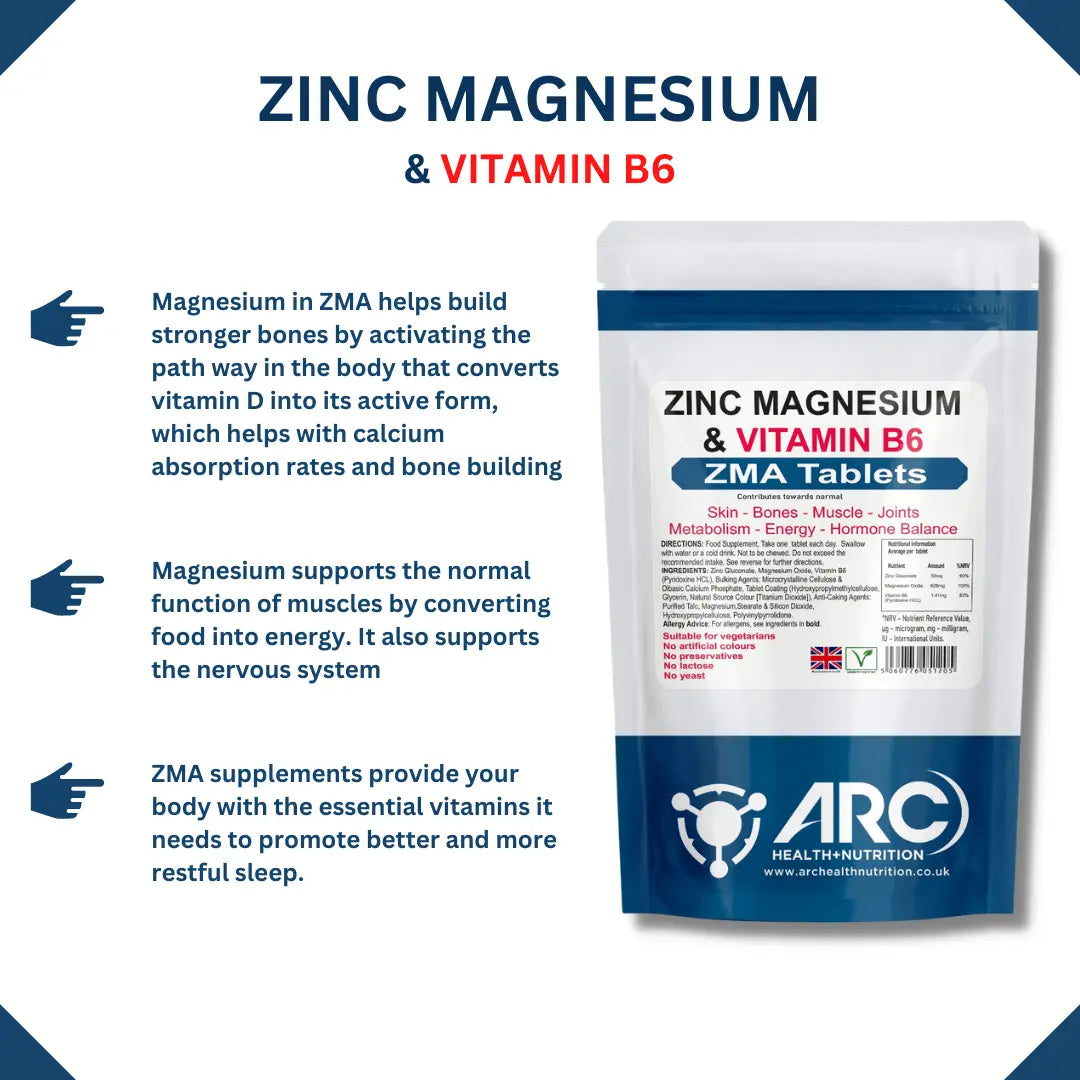 Arc Nutrition ZMA Zinc, Magnesium & Vitamin B6 Tablets - Arc Health Nutrition UK Ltd 