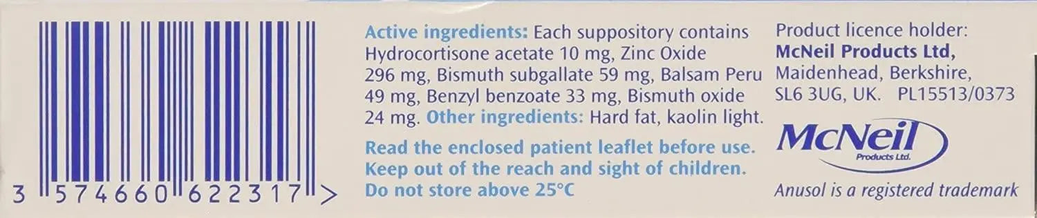 Anusol Suppositories 12 Soothing Relief - Arc Health Nutrition UK Ltd 