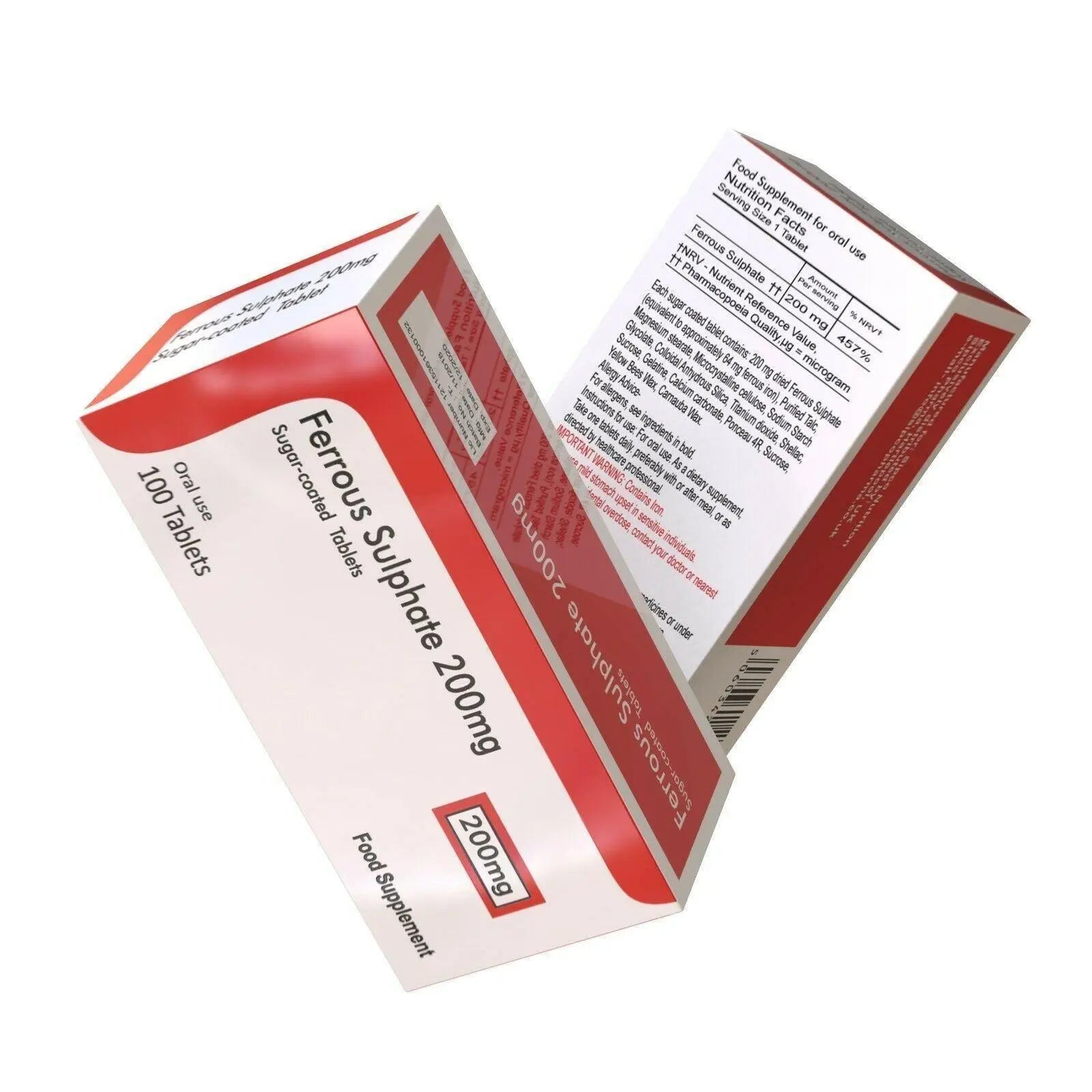 Ferrous Sulphate 200mg iron 100 tablets pack - Arc Health Nutrition UK Ltd 