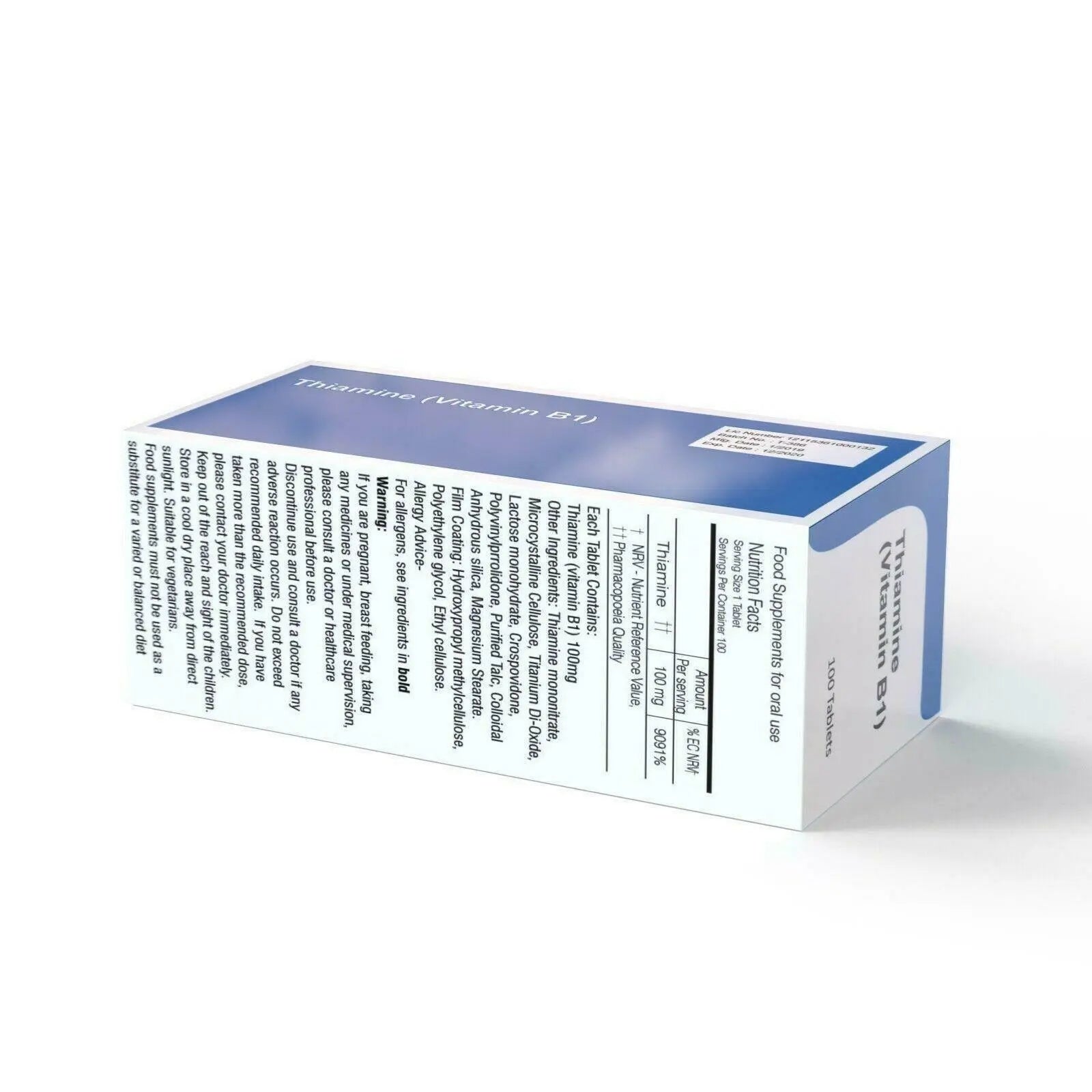 SIPCO Vitamin B1 100mg Thiamine 100 Tablets VEGETARIAN - Arc Health Nutrition UK Ltd 